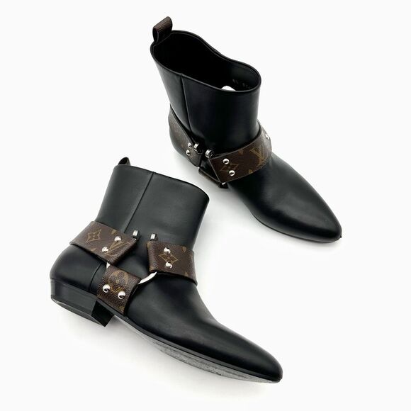 LOUIS VUITTON Rhapsody Black Ankle Boot Size 38 US 8 Monogram Harness - Picture 1 of 13